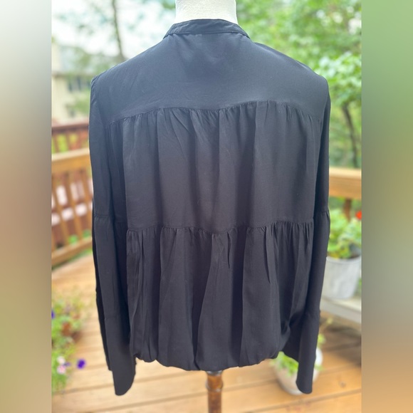 H&M Boho Tie Neck Blouse Bell Sleeve Ruffle Size 10 - Picture 5 of 5